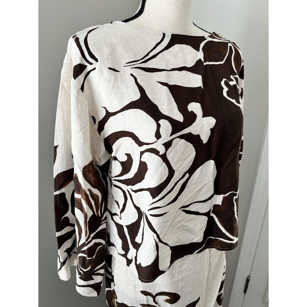 ZARA Brown Linen Floral Print Wrap Pants And Matching Top Small/Medium EUC - Picture 13 of 14
